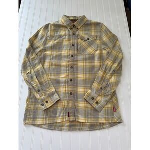 Browning Men's Flannel Shirt Medium Yellow Gray Plaid Cotton Polyester